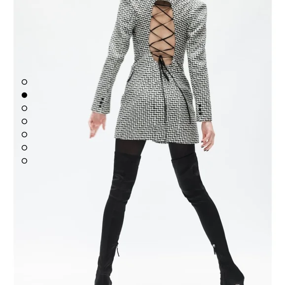 NWT Zara * Houndstooth Textured Tweed Blazer Dress Cut Out Size XS S - Picture 14 of 15
